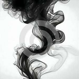 a singular intricately flowing different colored smoke stream against either a black or white background.