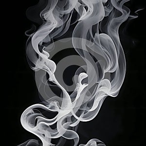 a singular intricately flowing different colored smoke stream against either a black or white background.