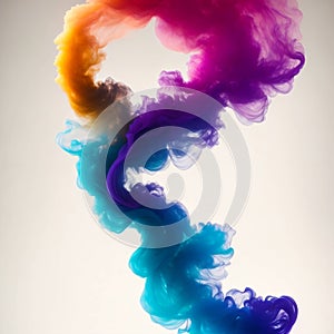 a singular intricately flowing different colored smoke stream against either a black or white background.