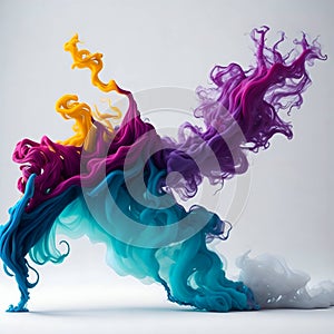 a singular intricately flowing different colored smoke stream against either a black or white background.