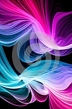 a singular intricately flowing different colored smoke stream against either a black or white background.