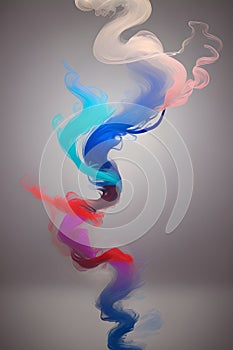 a singular intricately flowing different colored smoke stream against either a black or white background.