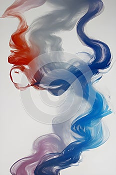 a singular intricately flowing different colored smoke stream against either a black or white background.