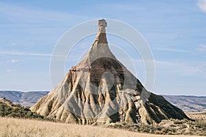 Singular sandstone mountain in the Bardenas Reales desert, Spain