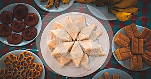 Sinhala and Tamil new years day celebration, traditional sweets and food table