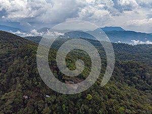 Sinharaja rain forest nature reserve Sri Lanka Aerial View at Sunset Mountains Jungle Ancient Forest