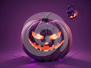Sinister Halloween Pumpkin with a Mysterious Purple Glow