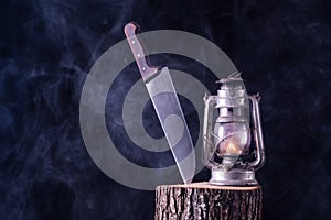 Sinister Shadows: Knife and Burning Oil Lamp