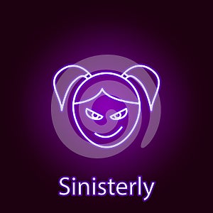 sinisterly girl face icon in neon style. Element of emotions for mobile concept and web apps illustration. Signs and symbols can