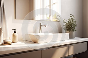 sink design bathroom modern sunlight counter style faucet house luxury interior. Generative AI.