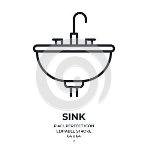 Sink editable stroke outline icon isolated on white background flat vector illustration. Pixel perfect. 64 x 64