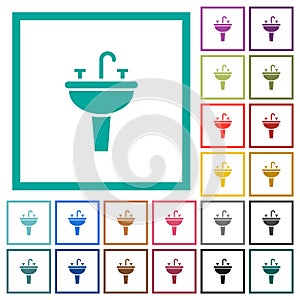 Sink flat color icons with quadrant frames photo