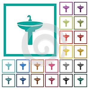 Sink flat color icons with quadrant frames photo