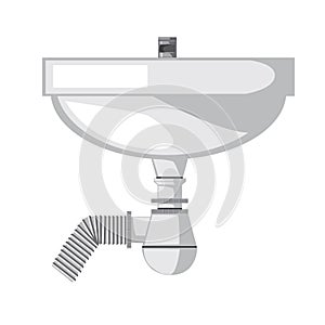 A sink and pipes in the kitchen or in the bathroom are isolated on a white background for design, a flat  stock illustration