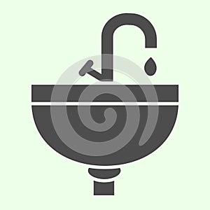 Sink solid icon. Wash basin or washstand with tap symbol glyph style pictogram on white background. Homebuilding and