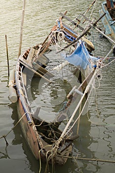 Sinking boat on the sea