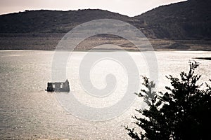 The sinking church in the dam of Bramiana in Ierapetra, Crete.