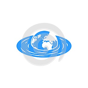 Sinking planet earth with continents concept for poster global warming global flood climate change emblem