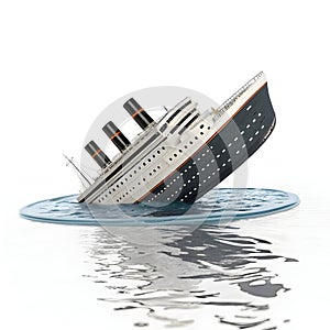 Sinking ship icon 3D render isolated on white background