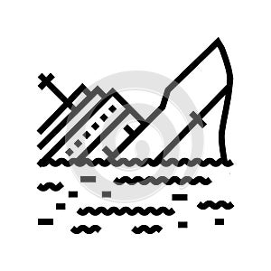 sinking ship sad mood line icon vector illustration