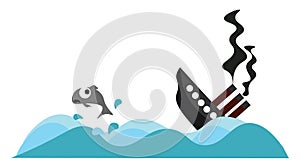 A sinking ship, vector or color illustration