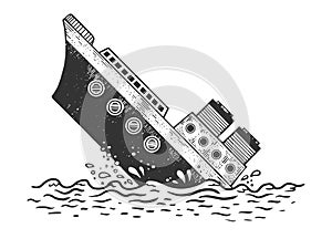 Sinking steamboat ship sketch engraving vector