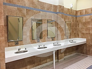 Sinks in clean public restroom