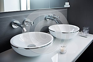 Sinks minimalist bathroom mirror. Generate Ai