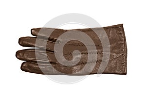 Sinlge brown leather glove isolated