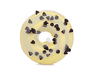 Sinlge fancy yellow donut isolated on a white
