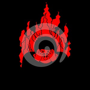 Sinner on fire. OMG. Cover face with hands. Despair and suffering. Hell fire. Vector illustration