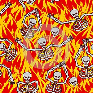 Sinners in fire hell seamless pattern. dead in Gehenna. Skeleton