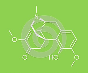 Sinomenine herbal alkaloid molecule. Isolated from Sinomenium acutum. Skeletal formula.