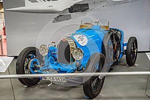 SINSHEIM, GERMANY - MAI 2022: blue Bugatti Type 37 cabrio 1926