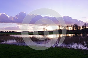 Sint-Martens-Latem in winter. Sunset over the Latem countryside.