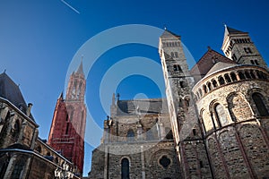 Sint Servaasbasiliek, or basilica of Saint Servatius, a roman catholic church in Maastricht, Netherlands, on a sunny afternoon. It