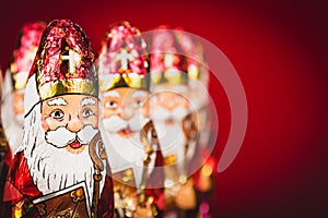 Sinterklaas . Dutch chocolate figures of Saint Nicholas in a row