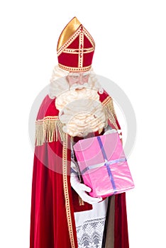 Sinterklaas is giving a present