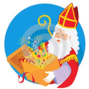 Sinterklaas holding a box of surprises