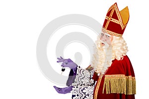 Sinterklaas holding car key on white background