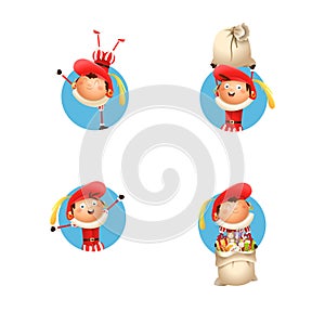 Sinterklaas kids with red costume celebrate Dutch holidays - vector illustration isolated