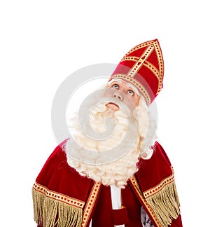 Sinterklaas looking up on white background