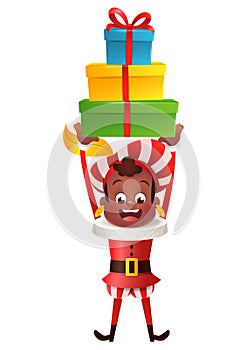 Sinterklaas or Saint Nicholas friend with gifts - vector illustration isolated on transparent background