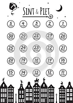 Sinterklaas or Saint Nicholas silhouette Countdown calendar (aftelkalender) template - vector illustration