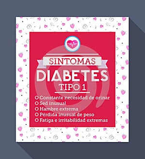 Sintomas Diabetes tipo 1, Spanish translation: Symptoms of type 1 diabetes, vector design Informative text photo