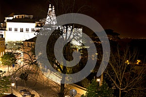 Sintra National Palace Palacio Nacional de Sintra also called Town Palace with distinct chimneys on a typical misty day