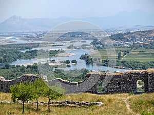 Sinuous river of Buna seen from the citadelle of Shkoder in Albania.