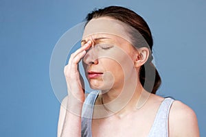 headache woman work Sinus illness Flu Cold photo