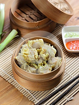 Siomay ayam, steamed dumpling dimsum with the main ingredients of chicken and shrimp