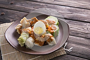 Siomay. traditional indonesian food with peanut sauce